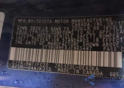 2018 Toyota Corolla Se from USA, damaged, VIN 2T1BURHEXJC965487